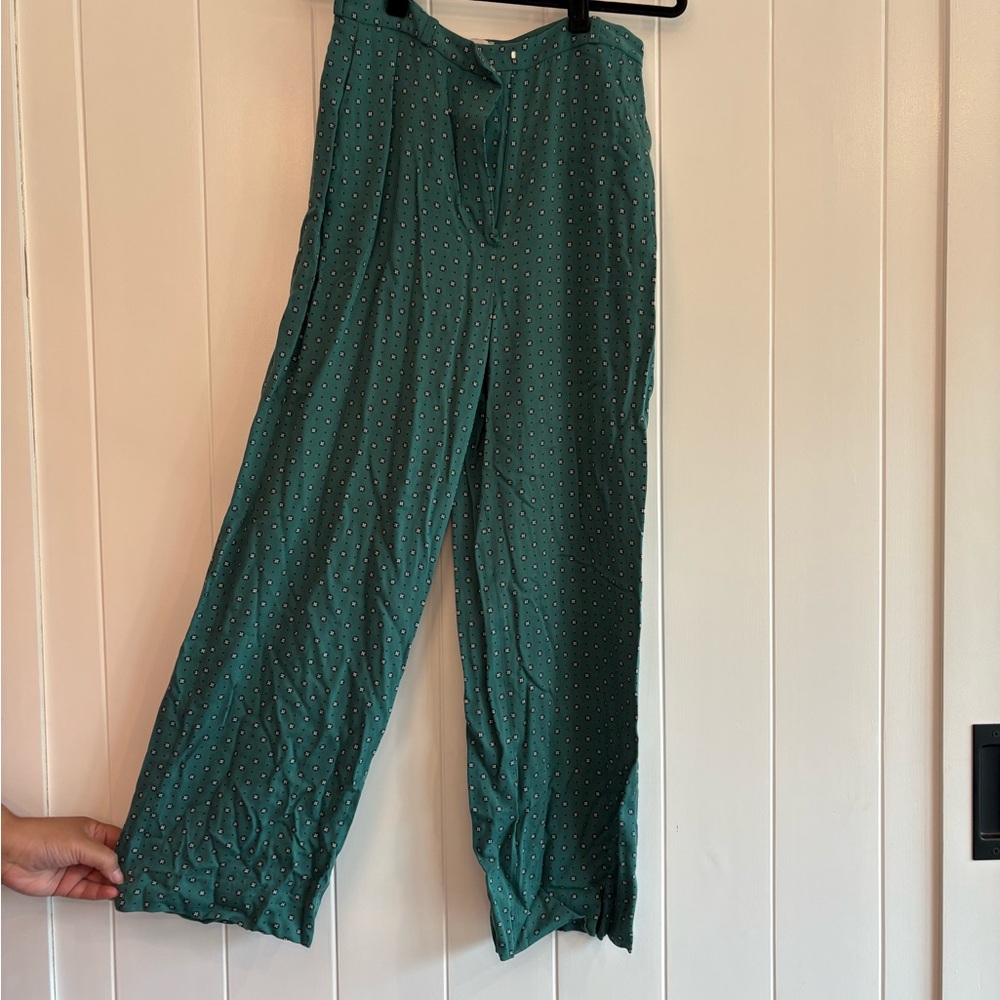 Green Polka Dot Wide-Leg Pants